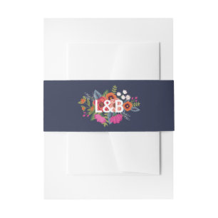 Bandeau De Faire-part Bouquet bohème - Bleu marine - Initiales