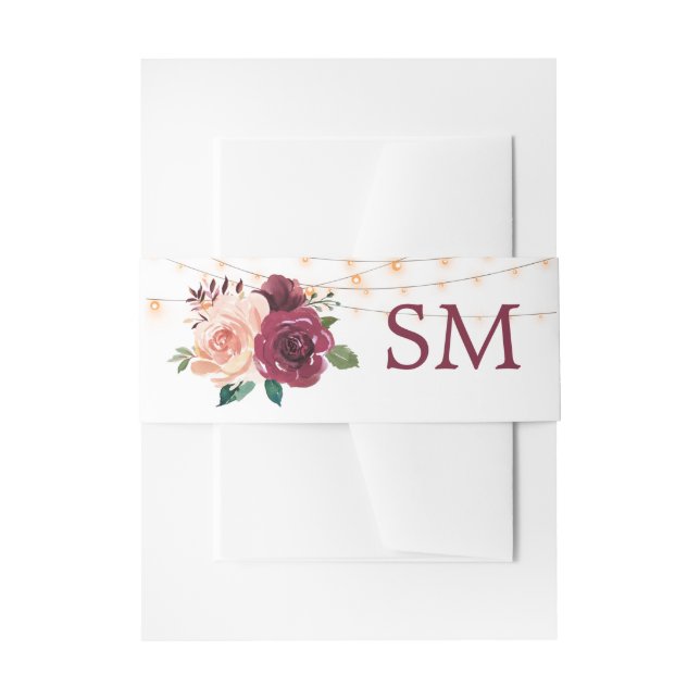 Bandeau De Faire-part Bourgogne Blush Roses Lumières Mariage Monogramme (Devant example)