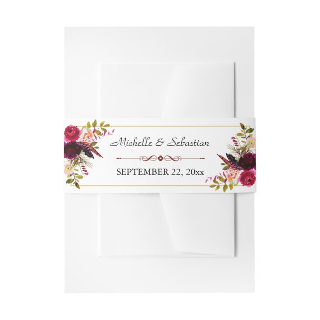 Bandeau De Faire-part Bourgogne Marsala Rustique Floral (Devant example)