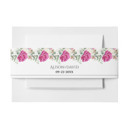 Bandeau De Faire-part Branches avec fleurs rose rose et mariage feuille