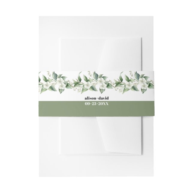 Bandeau De Faire-part Branches avec verdure et fleurs blanches mariage (Devant example)