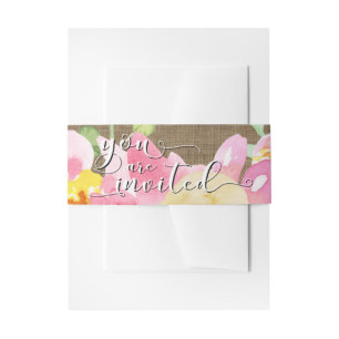 Bandeau De Faire-part Burlap Watercolor Flowers 2 Vous êtes invité Scrip