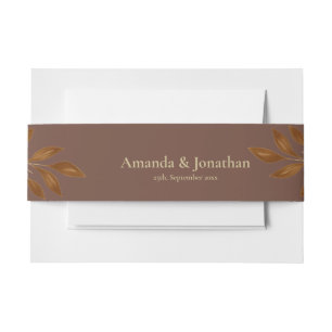 Bandeau De Faire-part Café Boho moderne Brown et Mariage feuille or Inv