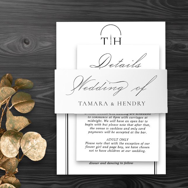 Bandeau De Faire-part Calligraphie élégante du Mariage blanc (Elegant wedding invitation belly band in black and white from my Wedding Colors Collection)