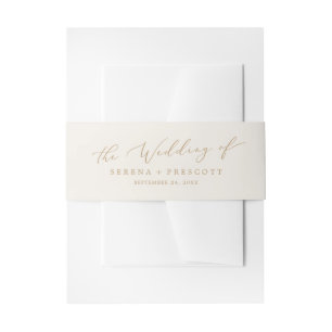 Bandeau De Faire-part Calligraphie Or Délicate   Mariage de crème