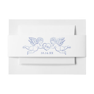 Bandeau De Faire-part Chérubins tenant un cœur couple Cupidons initiales