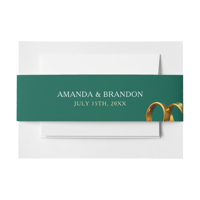 Bandeau De Faire-part Chic Emerald Green Gold Rings Wedding (Devant Example)