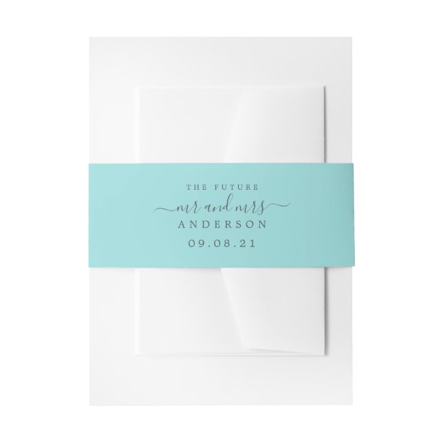 Bandeau De Faire-part Chic Script Future M. Mme Pastel Mariage bleu (Devant example)