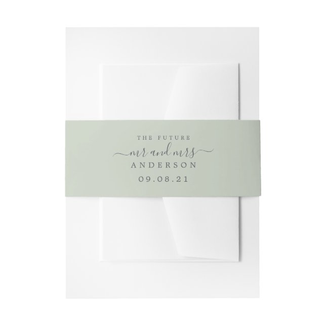 Bandeau De Faire-part Chic Script Future M. Mme Pastel Mariage verte (Devant example)