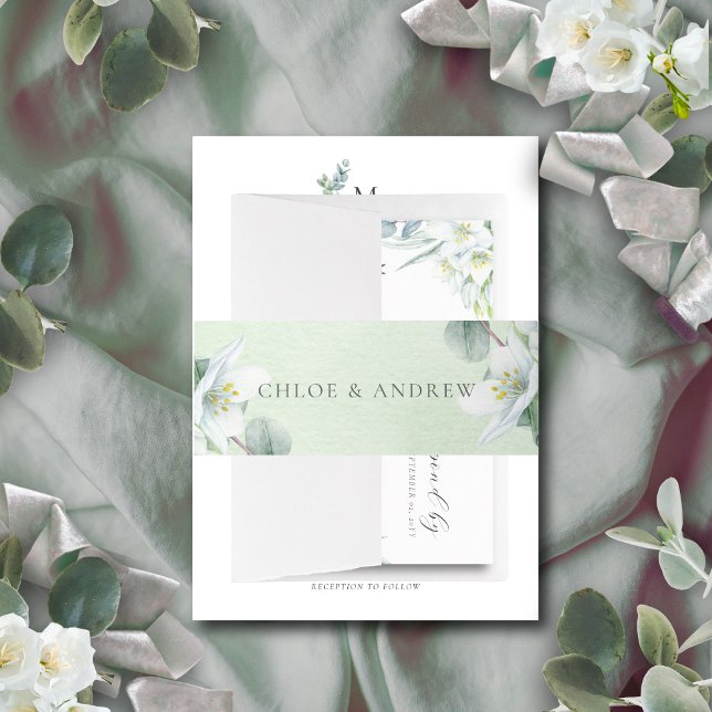Bandeau De Faire-part Chloe Simple Elegant Mariage de verdure (The Chloe belly band adds a touch of elegance to your assembled wedding invitation set)