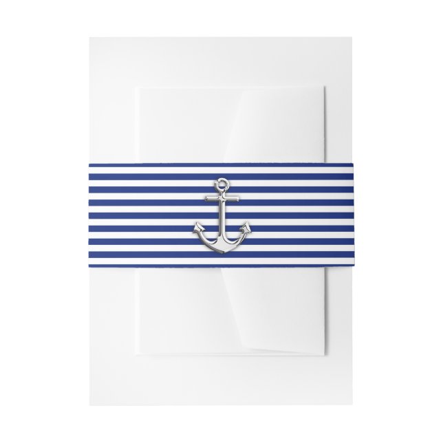 Bandeau De Faire-part Chrome Anchor on Navy Stripes (Devant example)