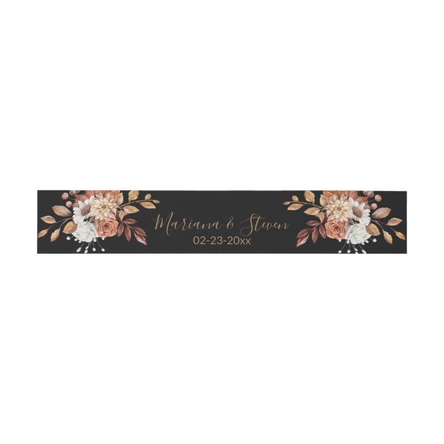 Bandeau De Faire-part Chute florale sur noir (Plat)