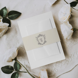 Bandeau De Faire-part Classic Gray Monogram Formal Floral Crest Wedding