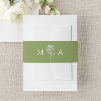 Bandeau De Faire-part Classic Olive Green Hydrangea Monogram Wedding