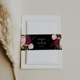 Bandeau De Faire-part Classique Tropical Noir et Mariage Bourgogne