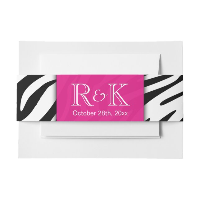 Bandeau De Faire-part Classy Zebra Print Hot Rose Mariage Initiales Date (Devant Example)