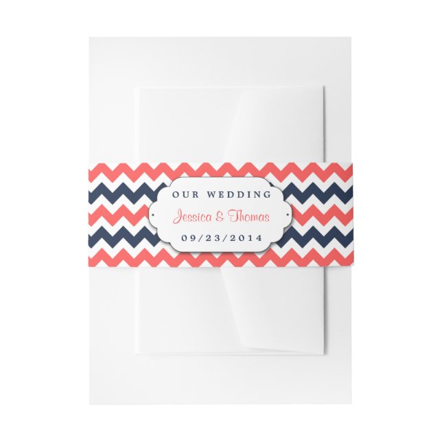 Bandeau De Faire-part Collection Mariage moderne Chevron Marine & Coral (Devant example)