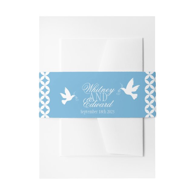 Bandeau De Faire-part colombes blanches mariages sur bande bleue (Devant example)