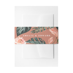 Bandeau De Faire-part Corail rose et feuille tropicale mariage