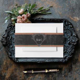 Bandeau De Faire-part Corbeau noir gothique et Mariage rouille Rose noir