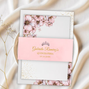 Bandeau De Faire-part Couronne de Quinceañera Rose Pâle avec Diadème Dor