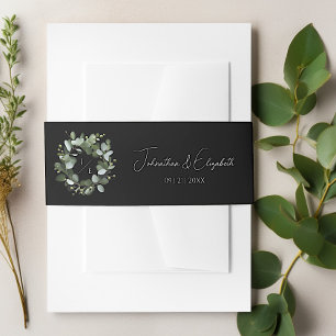 Bandeau De Faire-part Couronne Monogramme Eucalyptus moderne   Black
