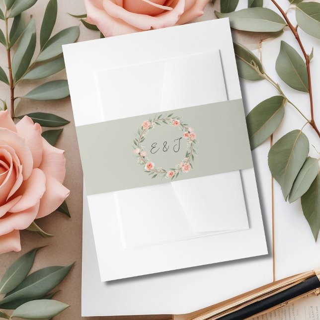 Bandeau De Faire-part Couronne rose verte et romantique (Créateur téléchargé)