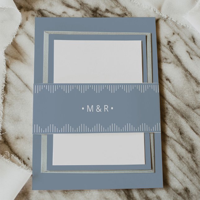 Bandeau De Faire-part Déco moderne | Elégant Dusty Blue avec Monogrammes (Créateur téléchargé)