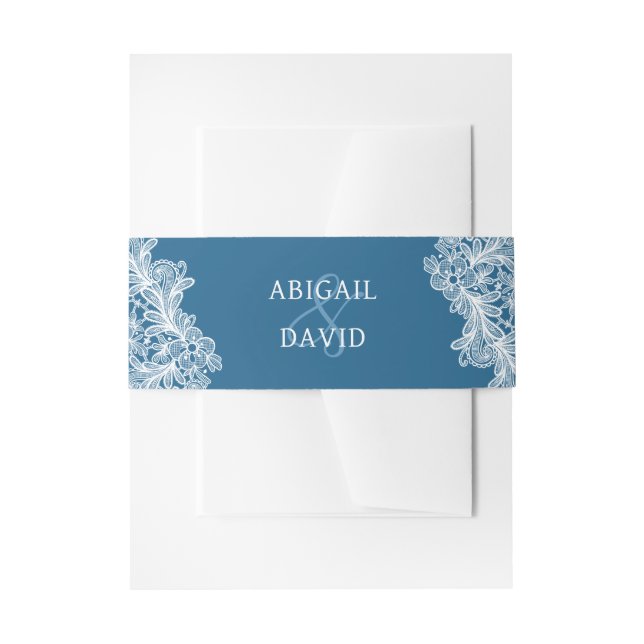 Bandeau De Faire-part Dentelle blanche sur Mariage bleu (Devant example)