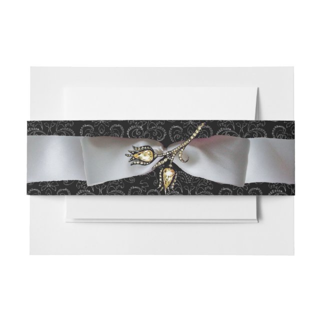 Bandeau De Faire-part DIAMONT TULIPS noir blanc Damas ruban (Devant Example)