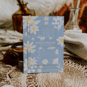 Bandeau De Faire-part Dusty Blue Boho Daisy Flower Invitation Belly Band