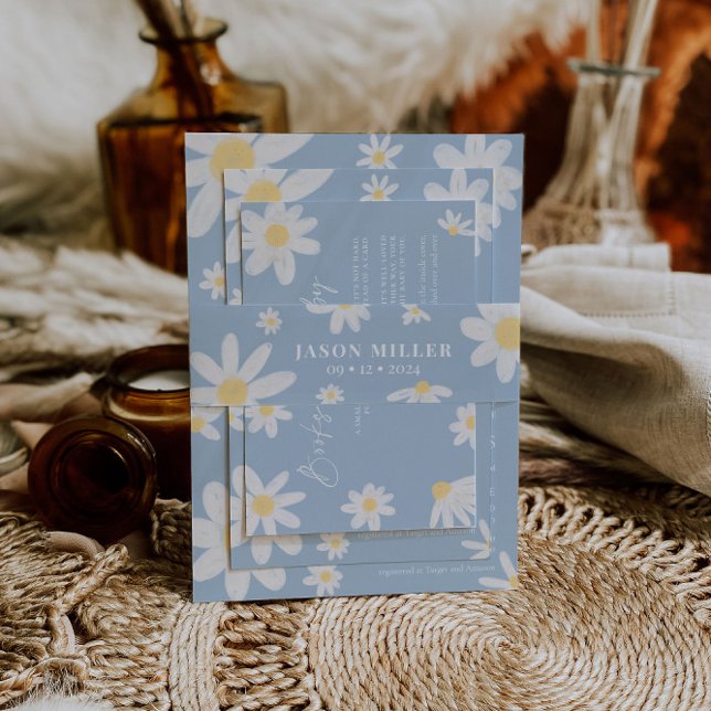 Bandeau De Faire-part Dusty Blue Boho Daisy Flower Invitation Belly Band (Créateur téléchargé)