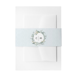 Bandeau De Faire-part Dusty Blue Cotton Wreath Monogram Belly Band