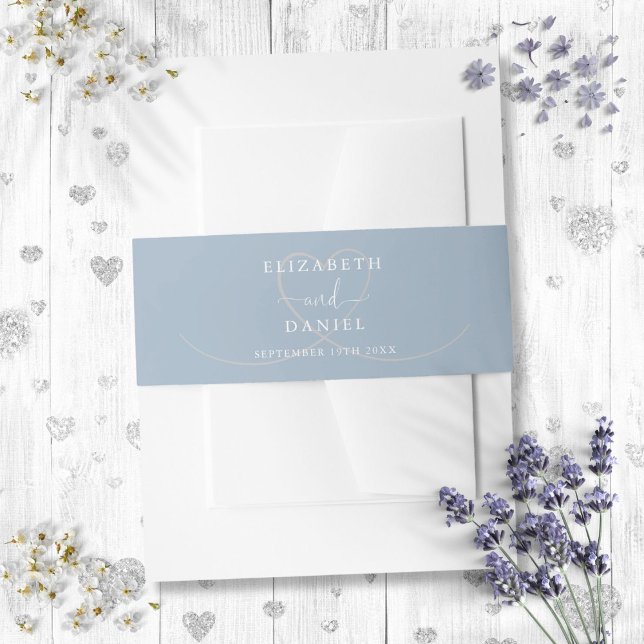 Bandeau De Faire-part Dusty Blue Elegant Heart Mariage (Dusty Blue Elegant Heart Wedding Invitation Belly Band)