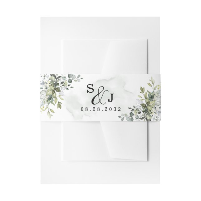 Bandeau De Faire-part Dusty Blue Eucalyptus Greenery Mariage succulent (Devant example)