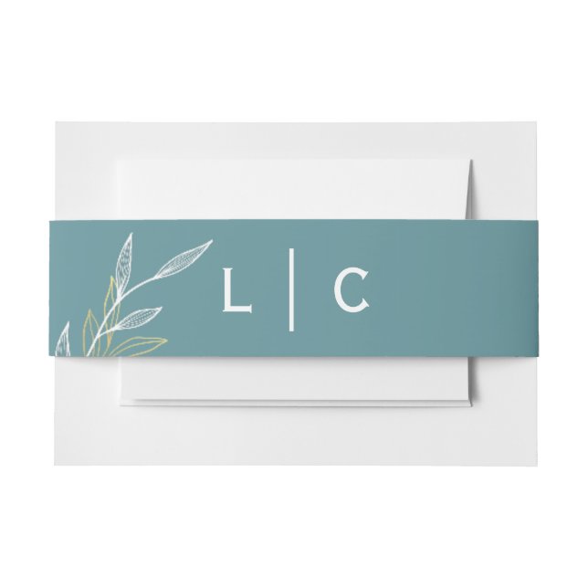 Bandeau De Faire-part Dusty Blue Leaf Belly Band Invitation (Devant Example)
