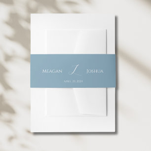 Bandeau De Faire-part Dusty Blue Monogram Mariage Belly Band