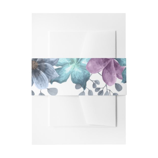 Bandeau De Faire-part Dusty Blue Watercolor Floral Mariage Belly Band (Devant example)