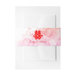 Bandeau De Faire-part Eau mariage rouge de Chine fleurs de cerisier