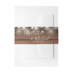 Bandeau De Faire-part Éclairage à cordes de bois rustique Script de sign