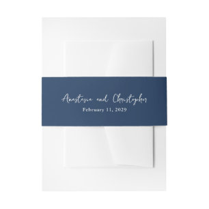 Bandeau De Faire-part Écriture manuscrite moderne bleu profond Mariage é