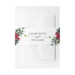 Bandeau De Faire-part Elégant Aquarelle Rouge Poinsettia Mariage