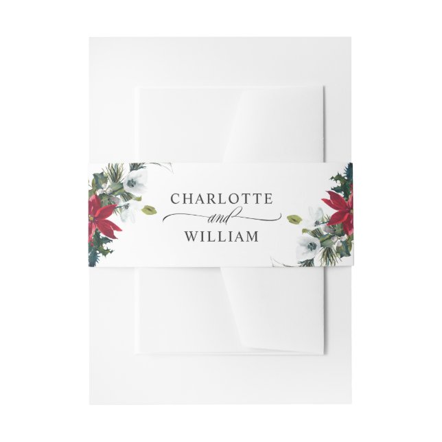 Bandeau De Faire-part Elégant Aquarelle Rouge Poinsettia Mariage (Devant example)