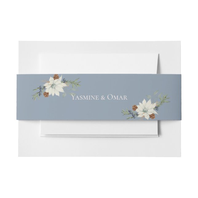 Bandeau De Faire-part Elégant blanc floral Dusty bleu (Devant Example)