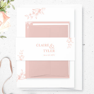 Bandeau De Faire-part Élégant, Blanc minimal, Rose pâle, Mariage rose
