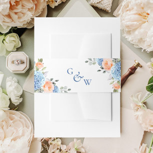 Bandeau De Faire-part Elégant bleu Hydrangea Blush rose Roses Mariage