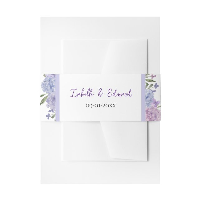 Bandeau De Faire-part Elégant bleu & Lilac Aquarelle Hydrangeas Mariage (Devant example)