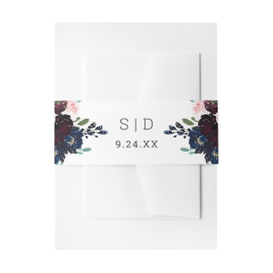 Bandeau De Faire-part Elégant bleu marine et flore de prune   MARIAGE