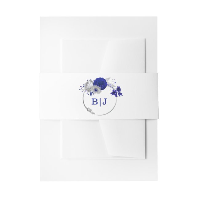 Bandeau De Faire-part élégant bleu royal fleurs argent mariage (Devant example)