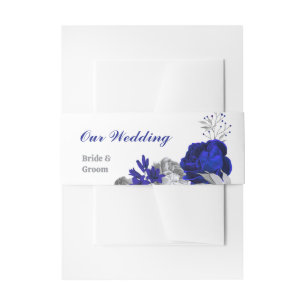 Bandeau De Faire-part élégant bleu royal fleurs argent mariage